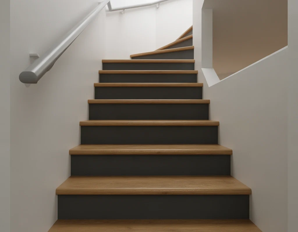Wooden Steps with Risers Painted in Contrast