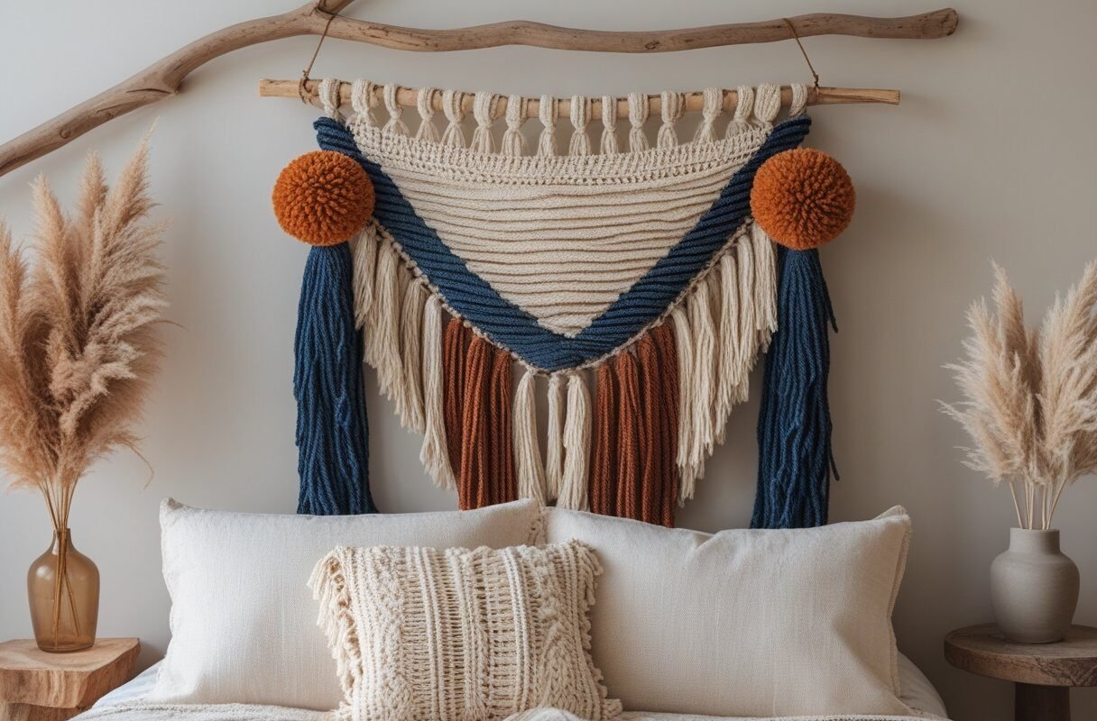 Woven Yarn Tapestry on a Driftwood Branch
