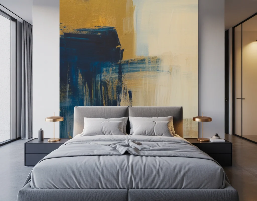 Abstract Wall Painting for a Modern Master Bedroom