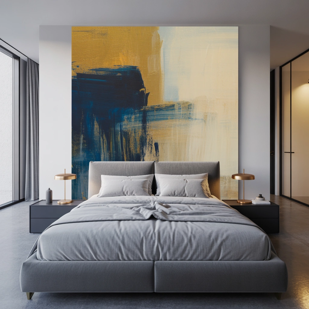 Abstract Wall Painting for a Modern Master Bedroom