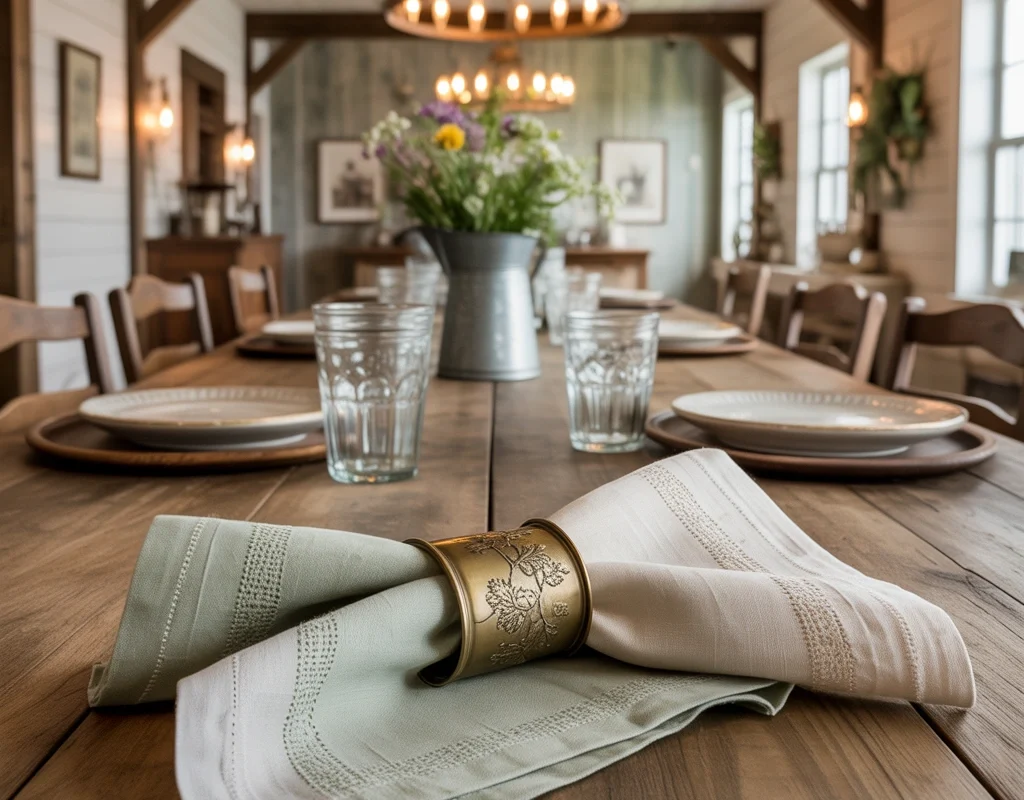 Add Vintage Inspired Napkins and Napkin Rings