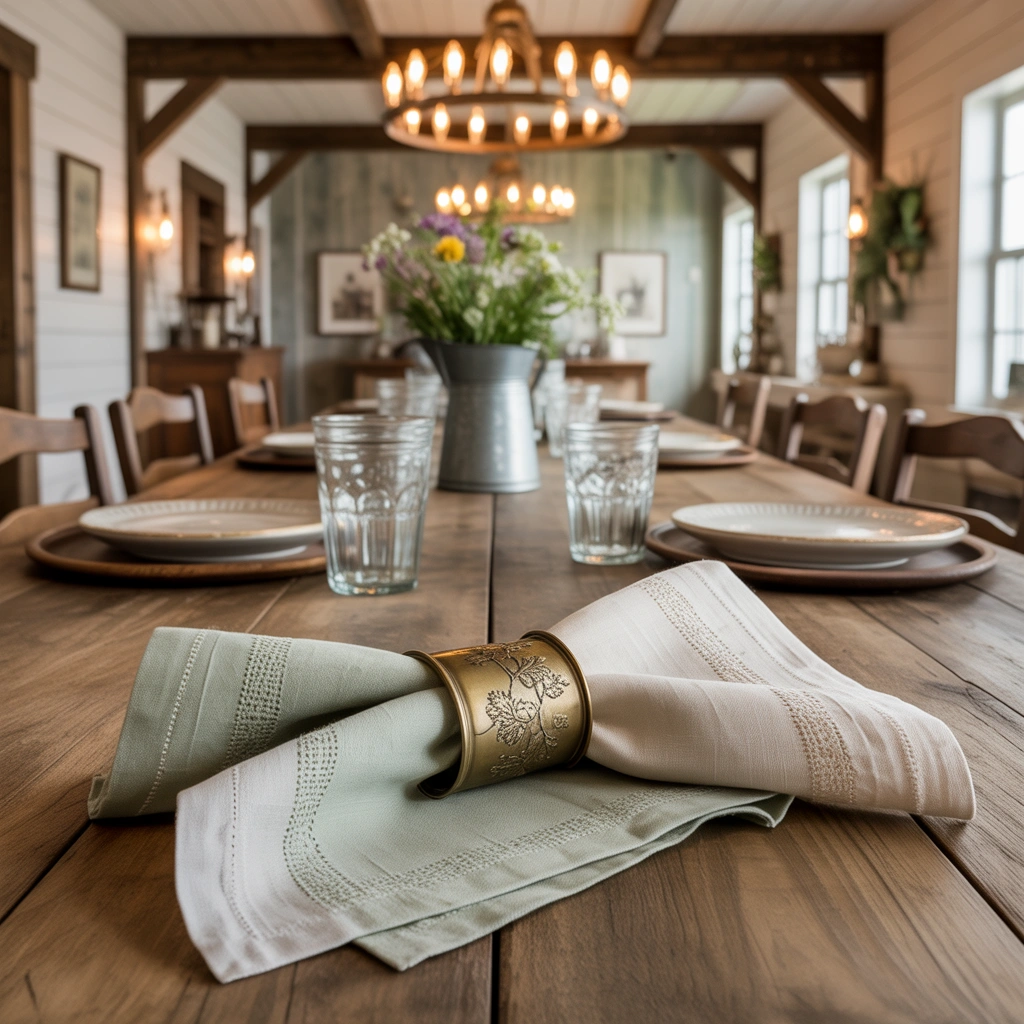 Add Vintage Inspired Napkins and Napkin Rings