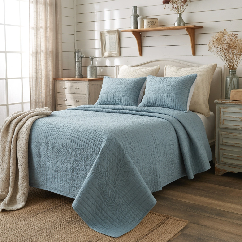 Add a Dusty Blue Quilt for Vintage Farmhouse Charm