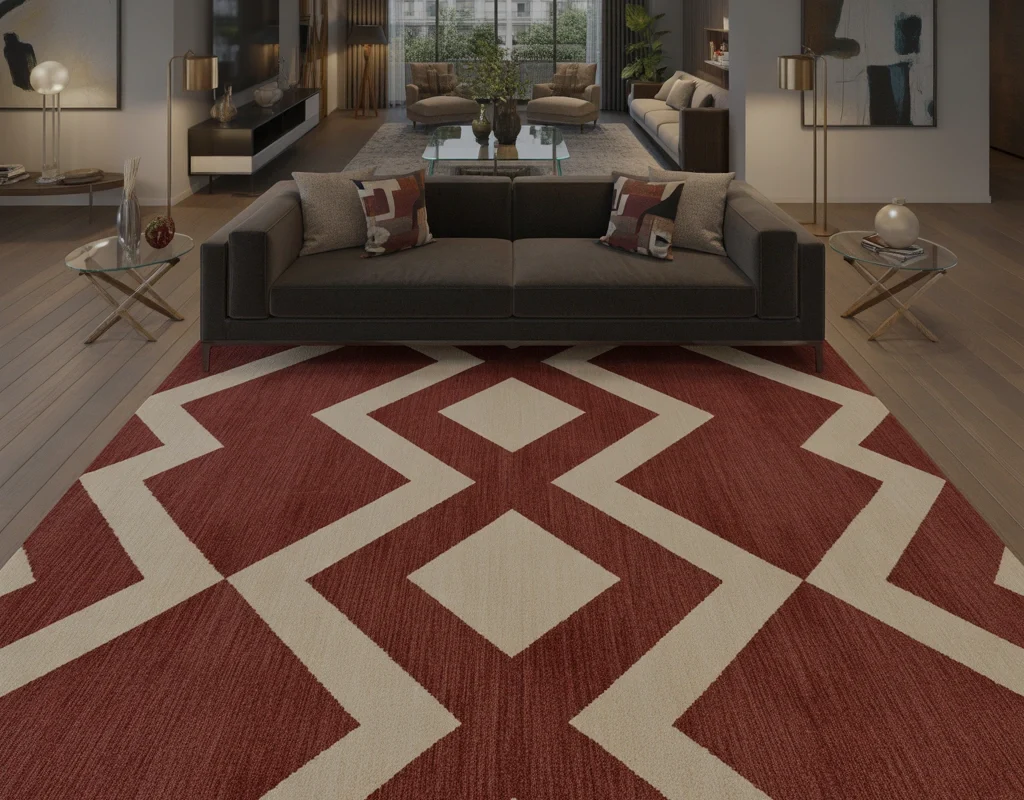 Add a Large Statement Rug Under the Couch