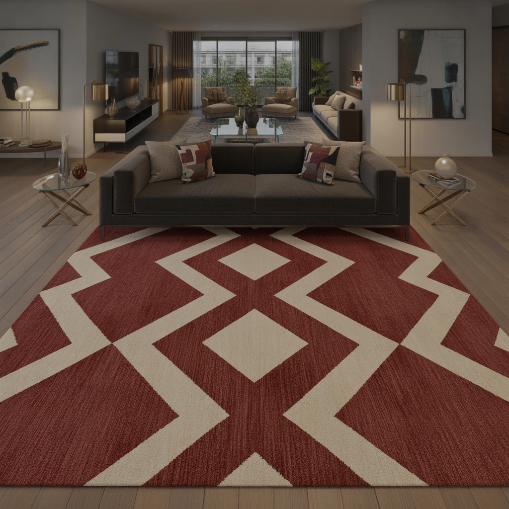 Add a Large Statement Rug Under the Couch