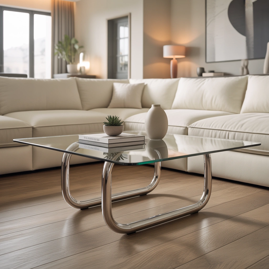 Add a Statement Coffee Table in Front of the Cream Couch