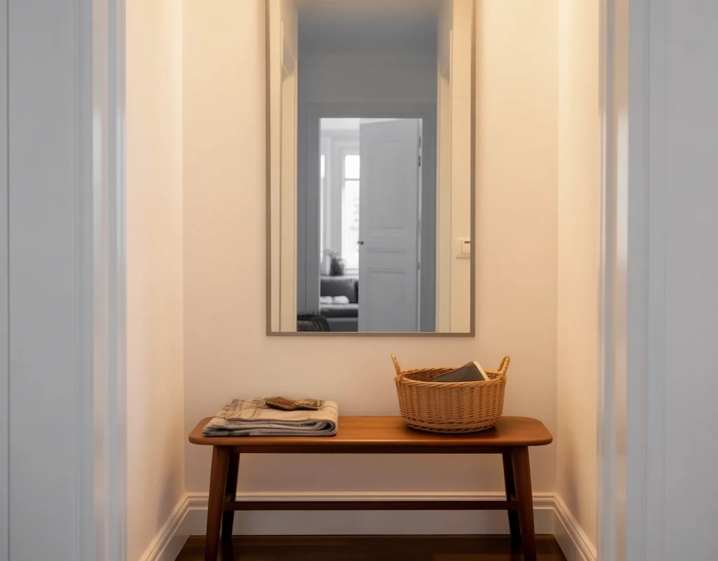 Bench with a Mirror Above to Open Up the Space