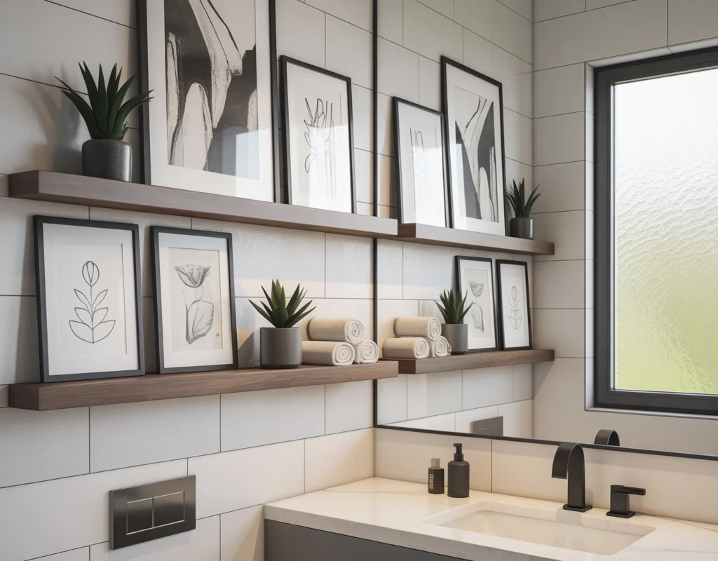 Black and White Bathroom Shelf Art for Small Spaces