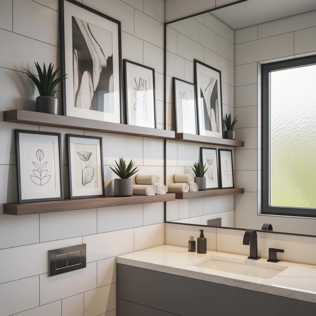 Black and White Bathroom Shelf Art for Small Spaces