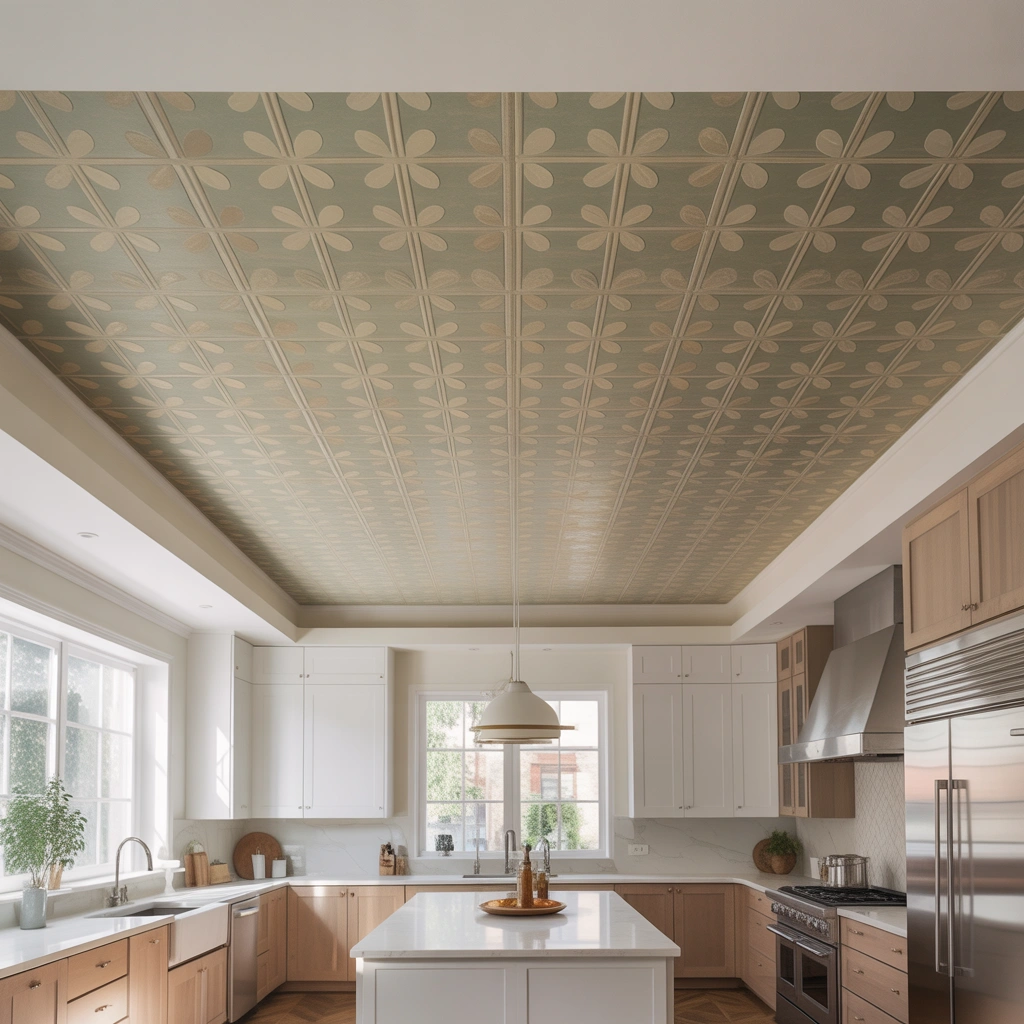 Ceiling with Wallpaper for a Decorative Touch