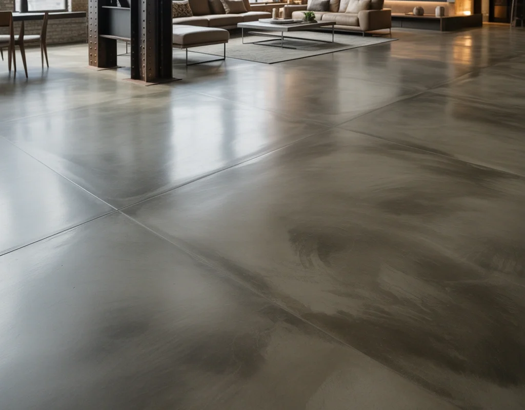 Concrete Flooring for an Industrial Modern Living Room