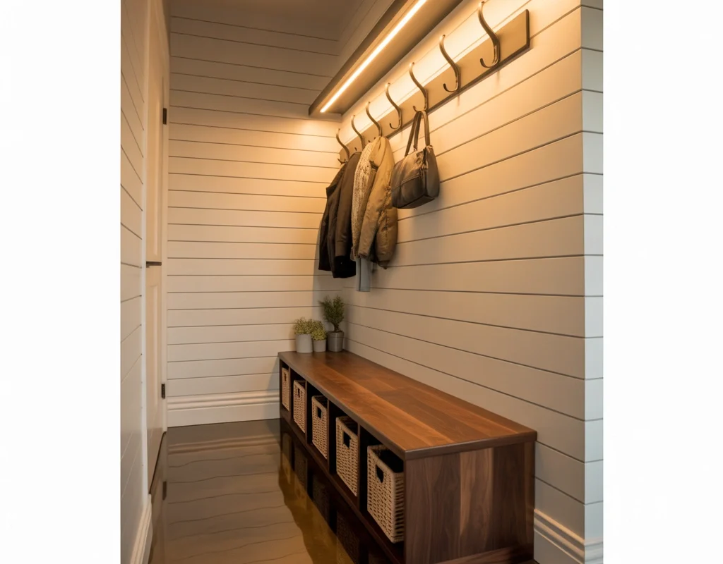 Create a Coat Storage Bench with Hooks Above