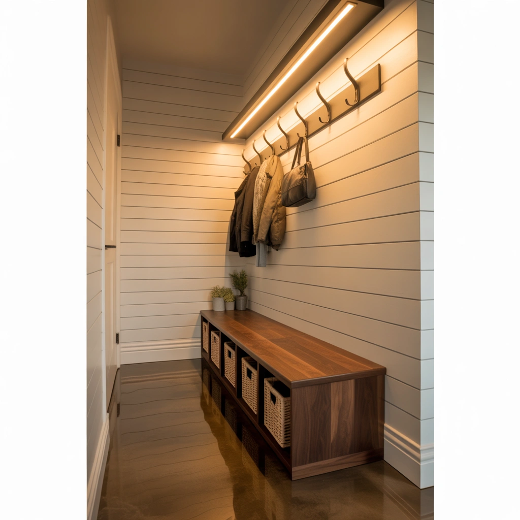 Create a Coat Storage Bench with Hooks Above