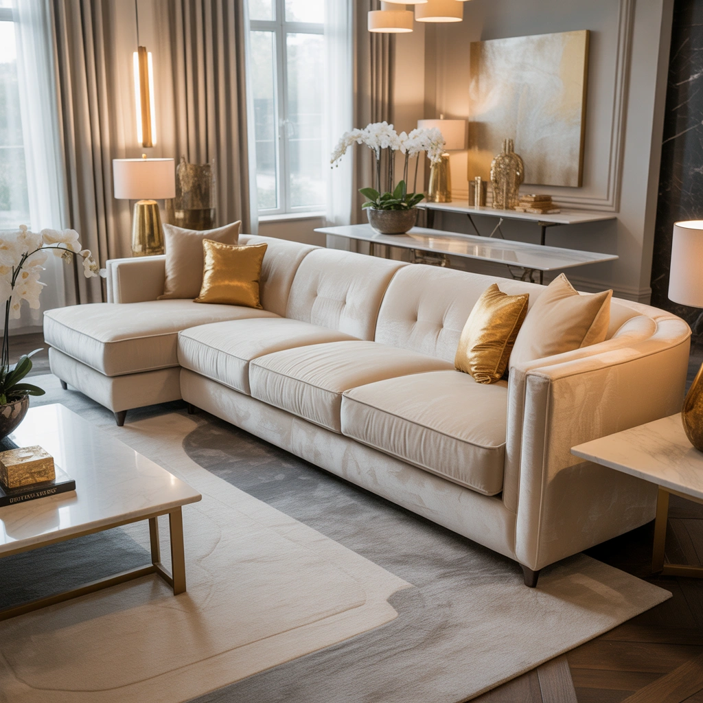 Create a Luxury Cream Couch Living Room with Layered Details