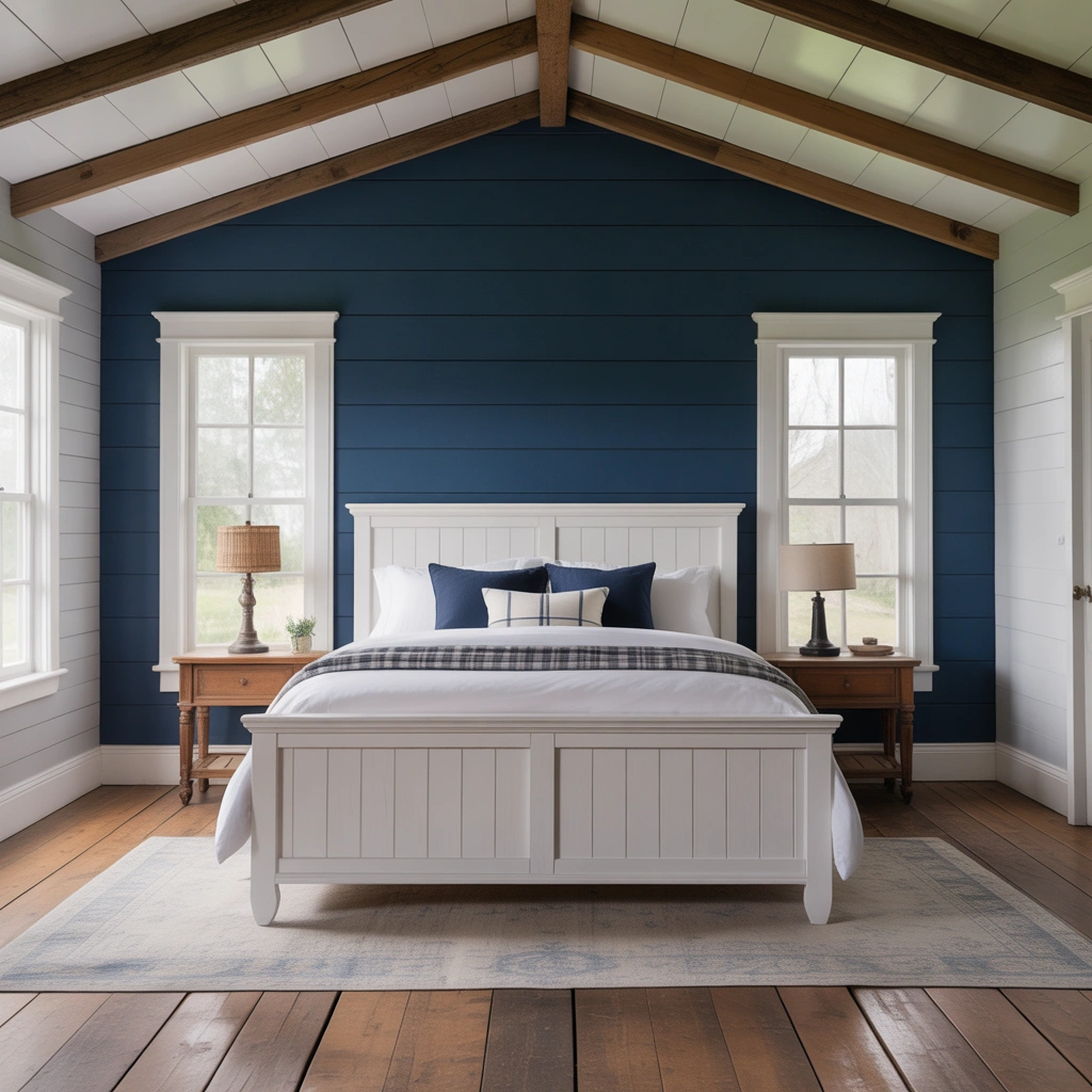 Create a Navy Blue Accent Wall Behind the Bed