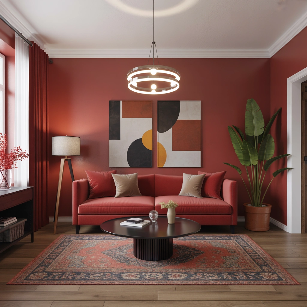 Create an Artistic Living Room Around a Red Sofa