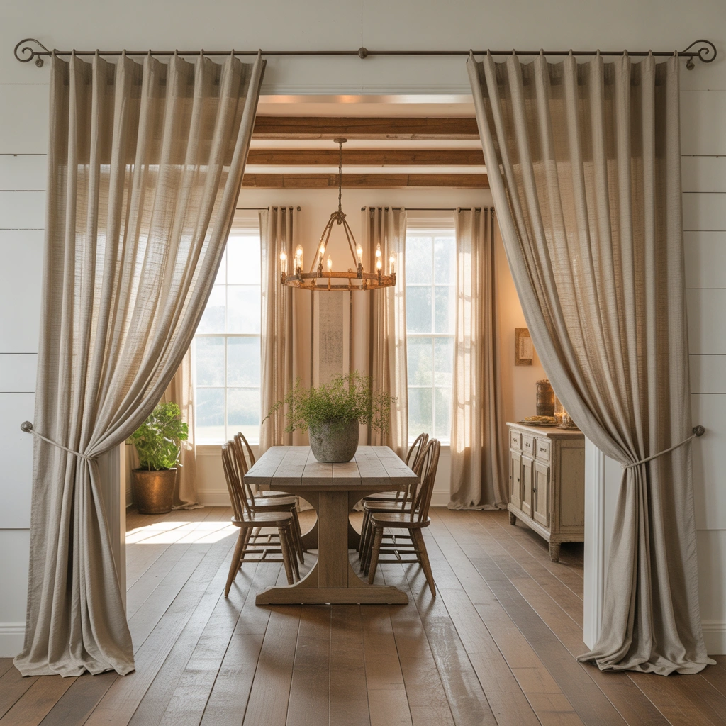 Floor Length Curtains for a More Elegant Farmhouse Dining Room