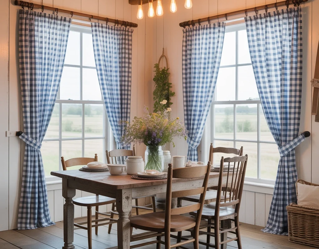 Gingham Curtains for a Sweet Country Dining Room