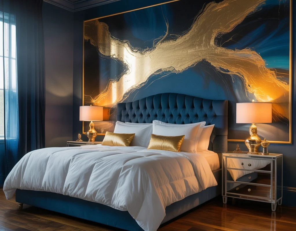 Gold Accent Painting for a Glamorous Bedroom