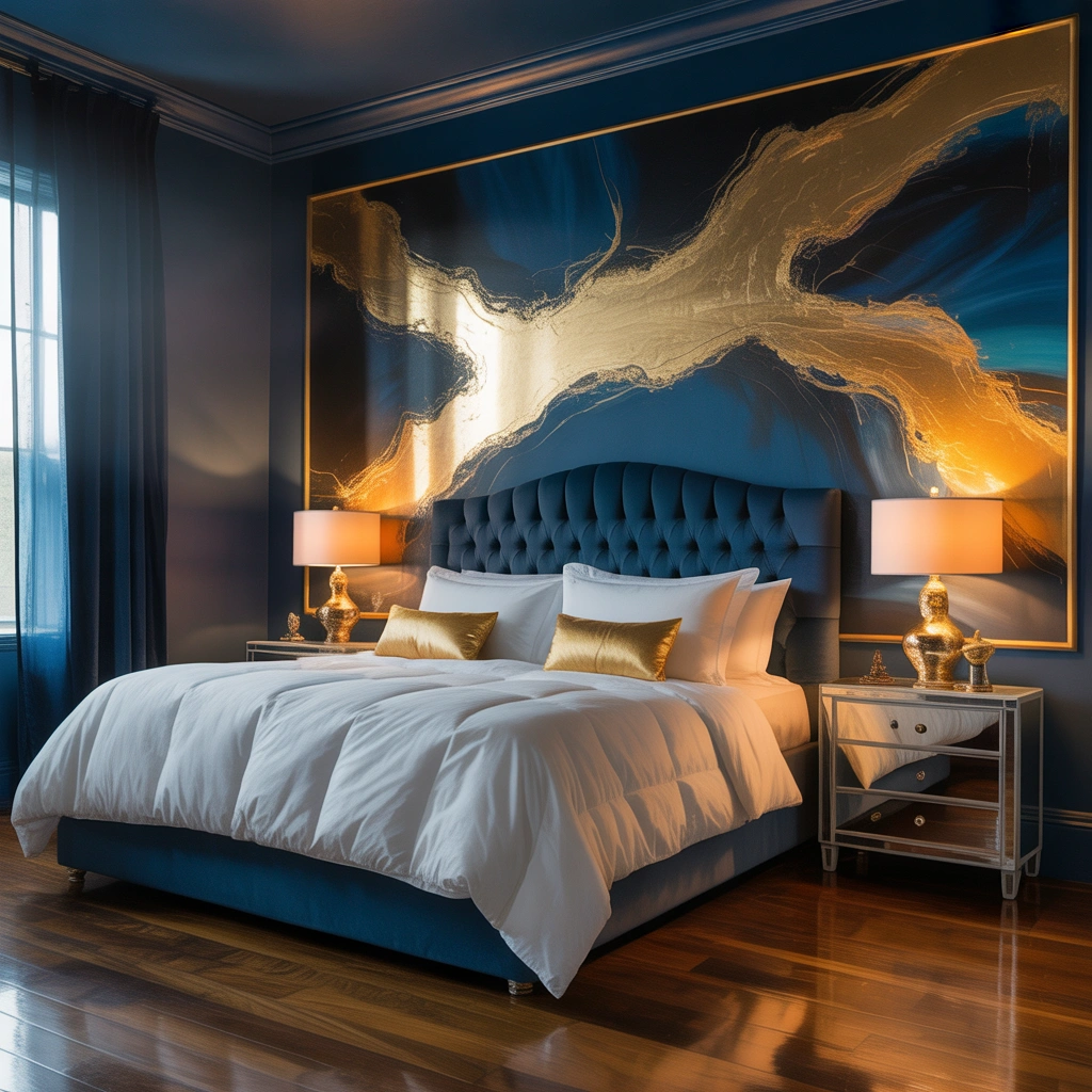 Gold Accent Painting for a Glamorous Bedroom