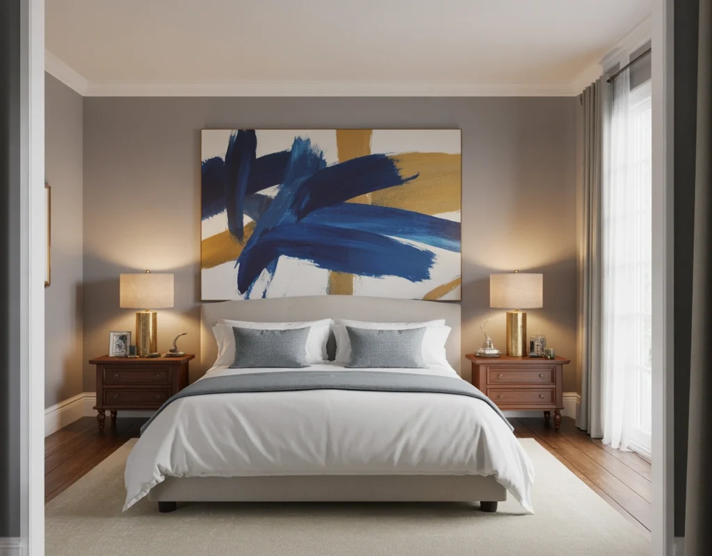Large Statement Painting Above the Bed