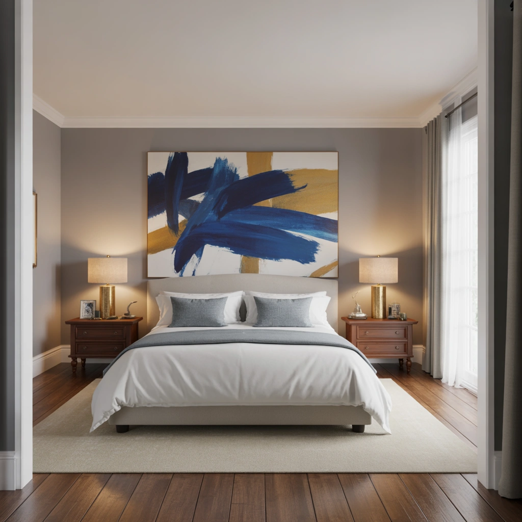 Large Statement Painting Above the Bed