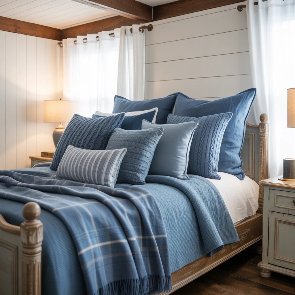 Layer Blue Throw Pillows and Blankets