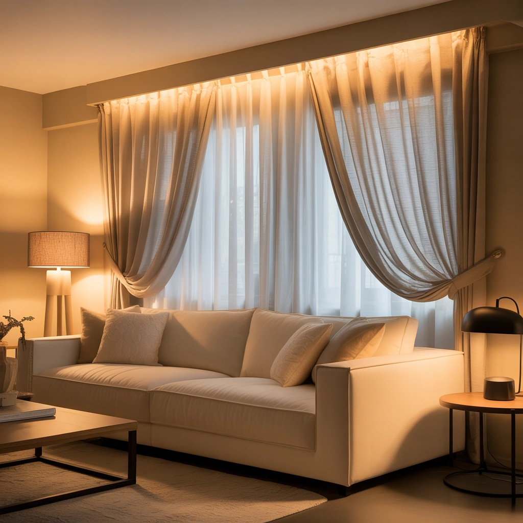 Layer Curtains and Lighting for a Soft Cozy Mood
