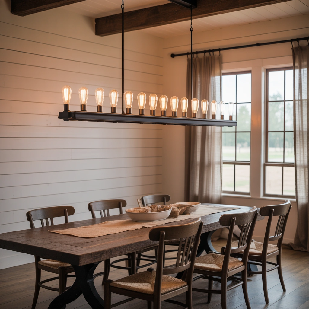 Linear Chandeliers for Long Farmhouse Dining Tables