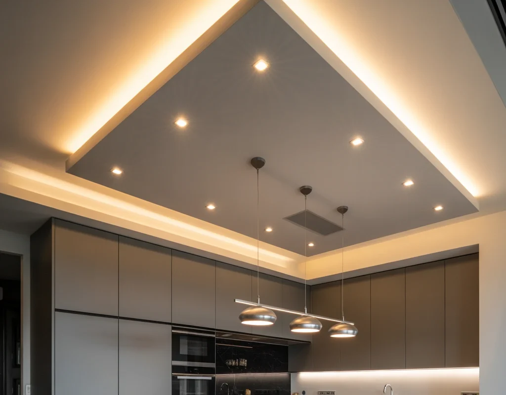 Minimalist Flat Ceiling with Layered Lighting