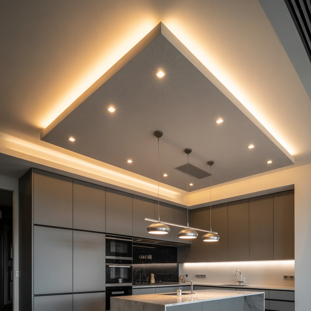 Minimalist Flat Ceiling with Layered Lighting