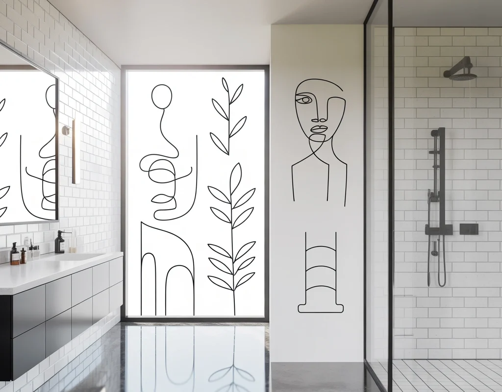 Minimalist Line Art for a Clean Modern Bathroom