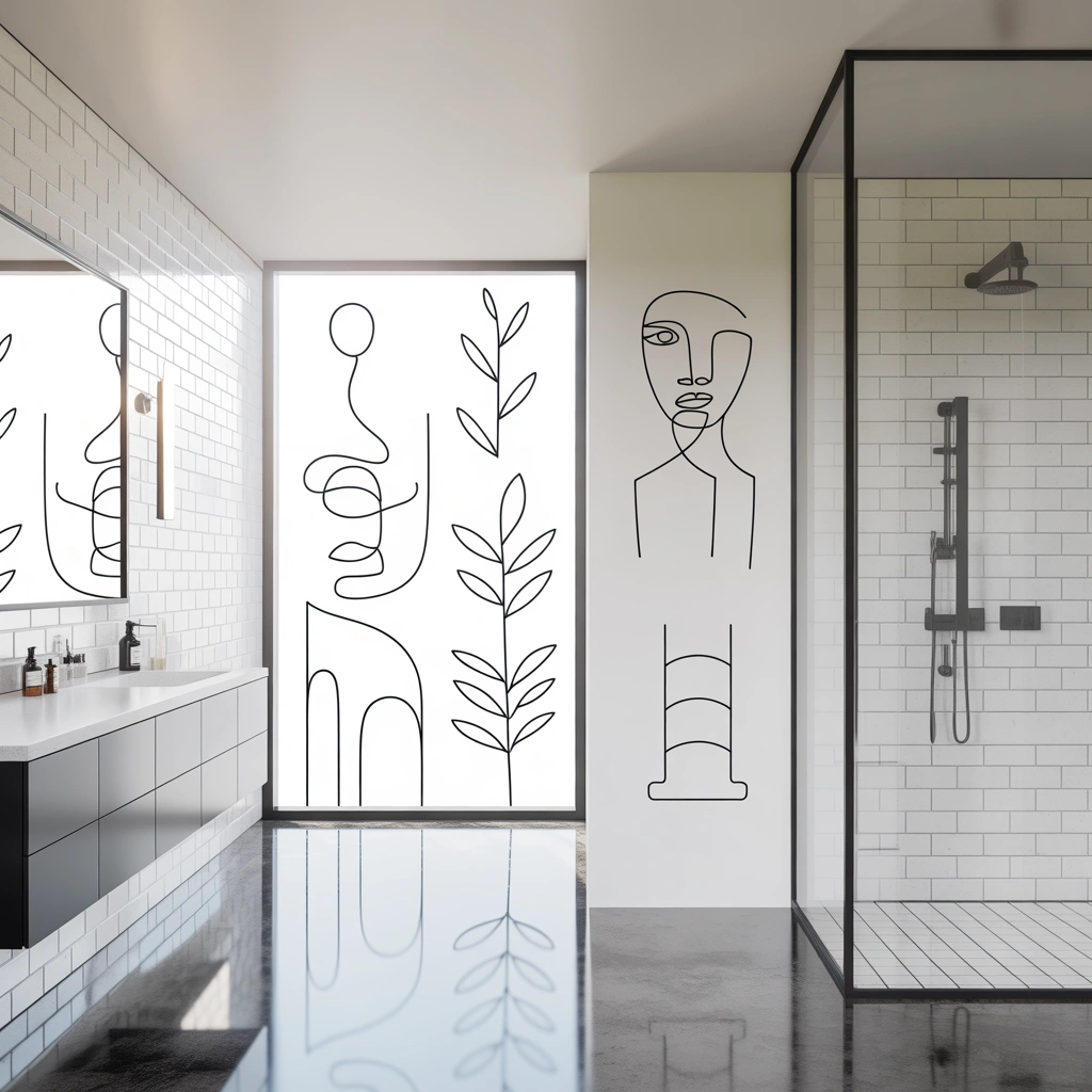 Minimalist Line Art for a Clean Modern Bathroom