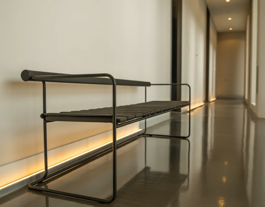 Minimalist Metal Bench for a Modern Hallway