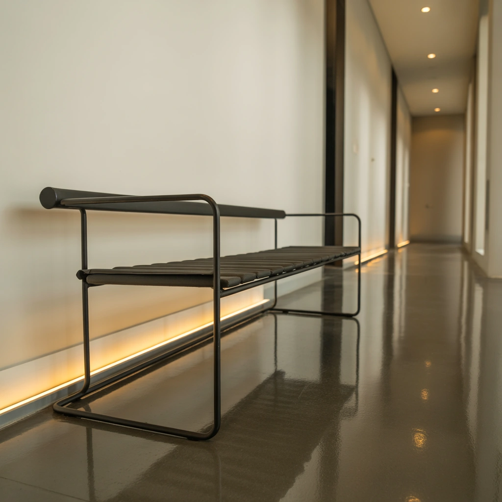 Minimalist Metal Bench for a Modern Hallway