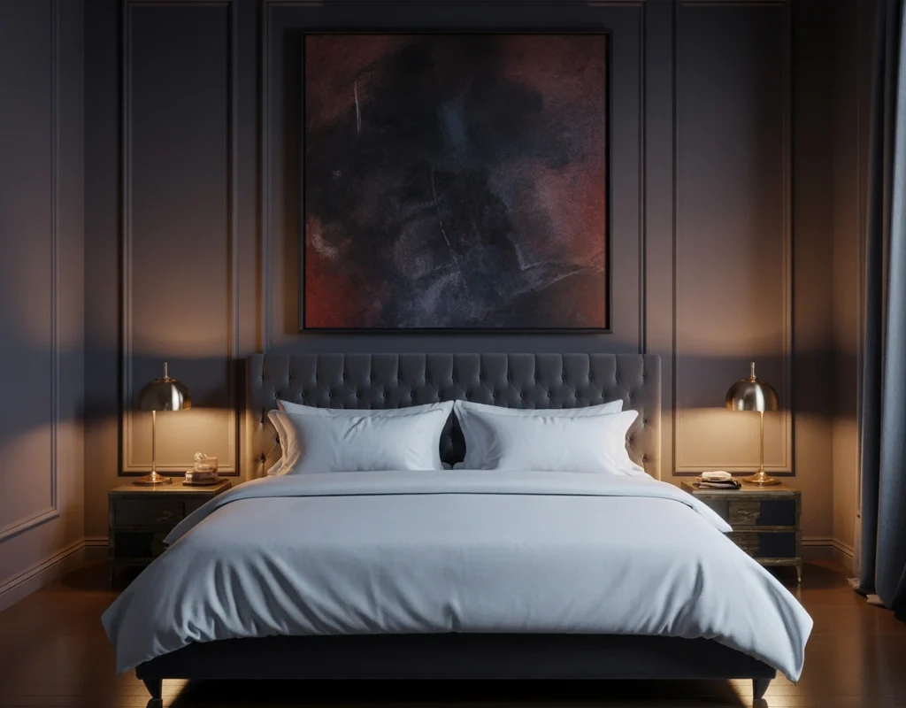 Moody Dark Painting for a Dramatic Bedroom