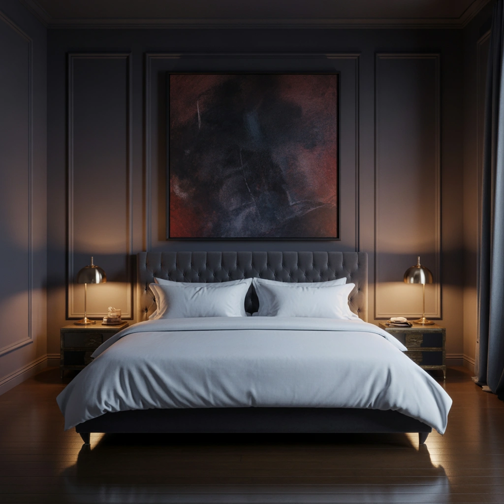 Moody Dark Painting for a Dramatic Bedroom