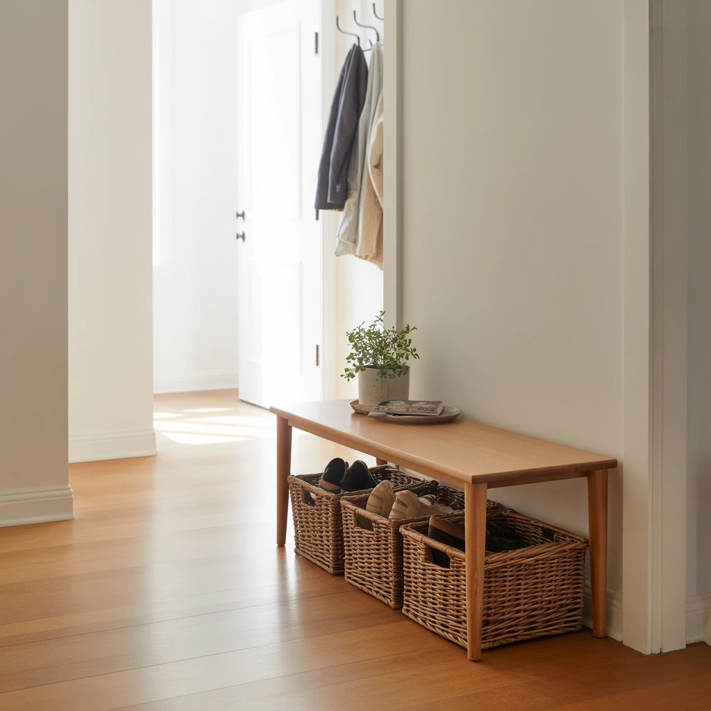 Narrow Bench with Baskets for Easy Organization
