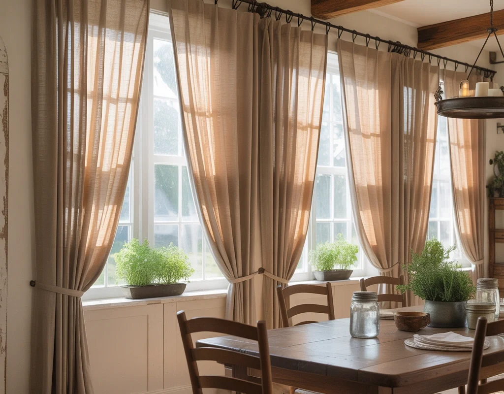 Neutral Beige Curtains for a Warm Farmhouse Feel