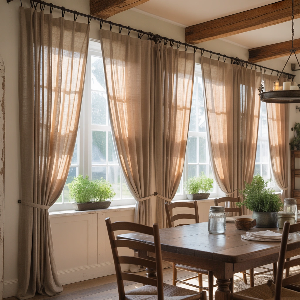 Neutral Beige Curtains for a Warm Farmhouse Feel