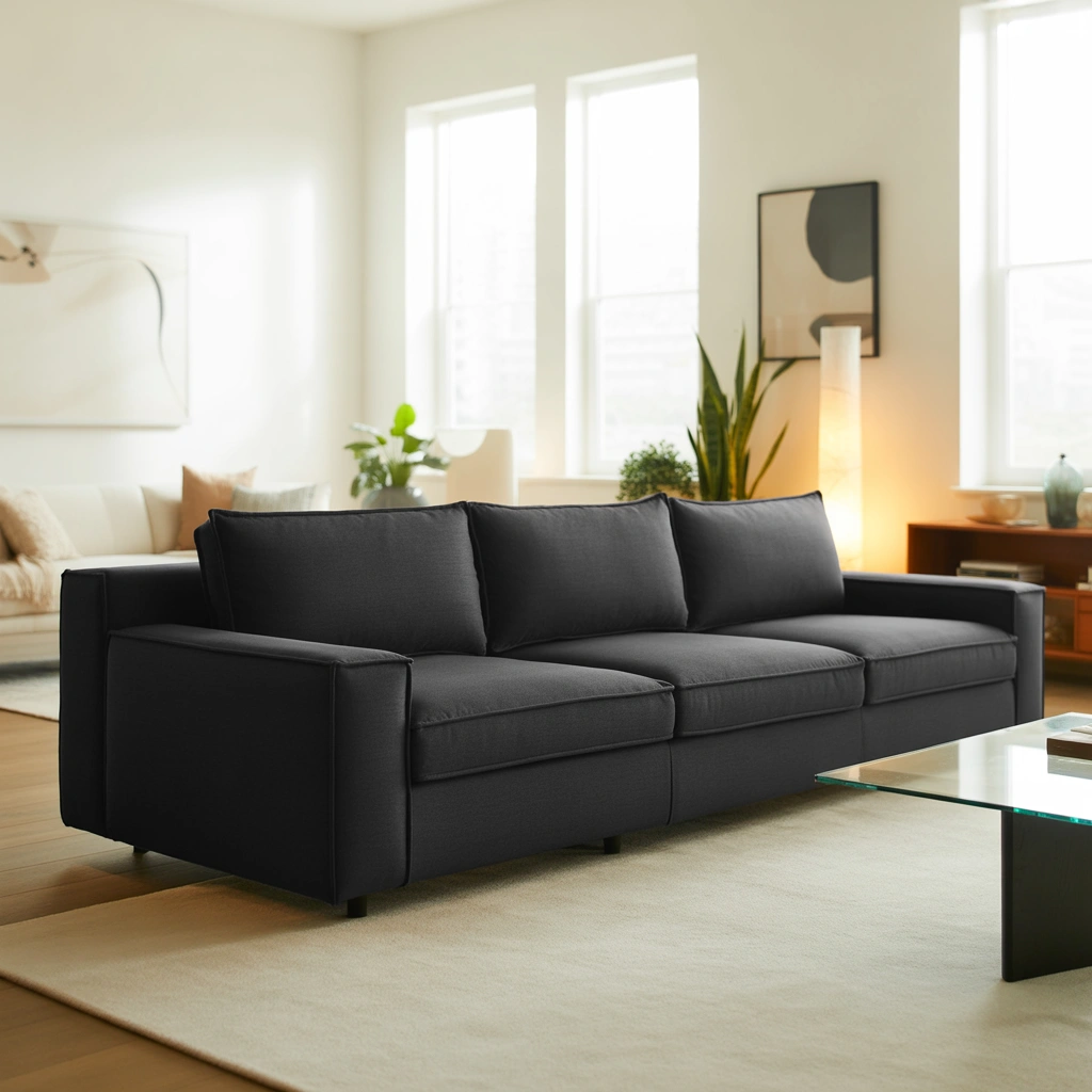 Pair a Dark Gray Couch with Warm White Walls