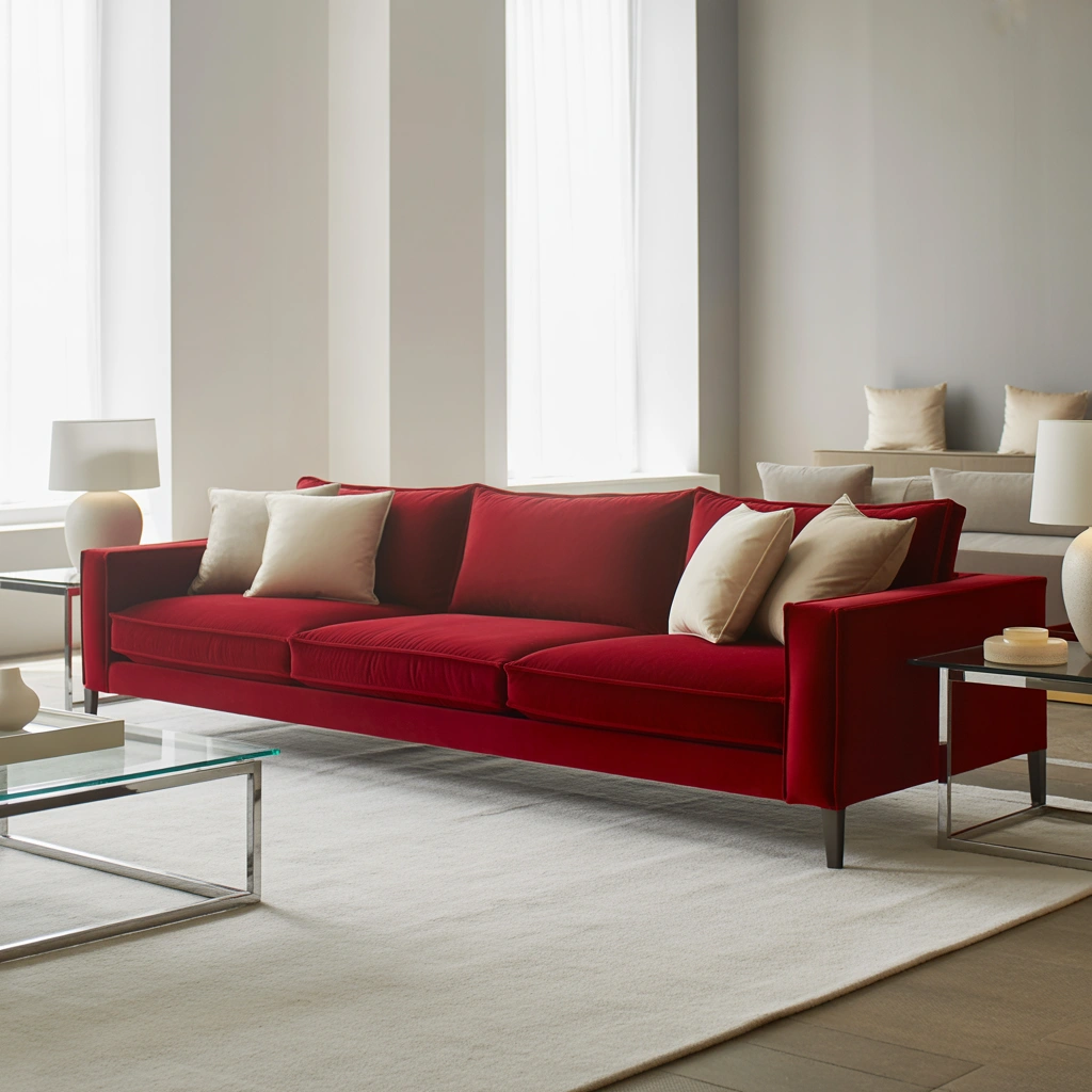 Pair a Red Couch With Neutral Walls for a Balanced Look