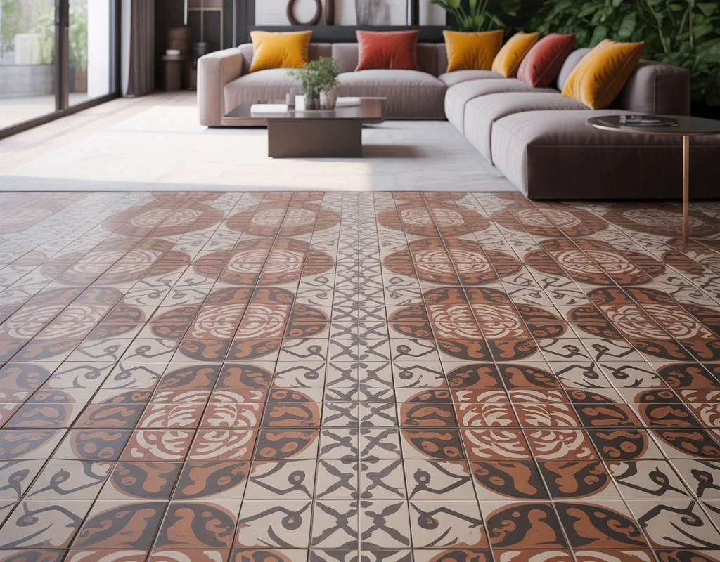 Patterned Tile Flooring for a Creative Living Room