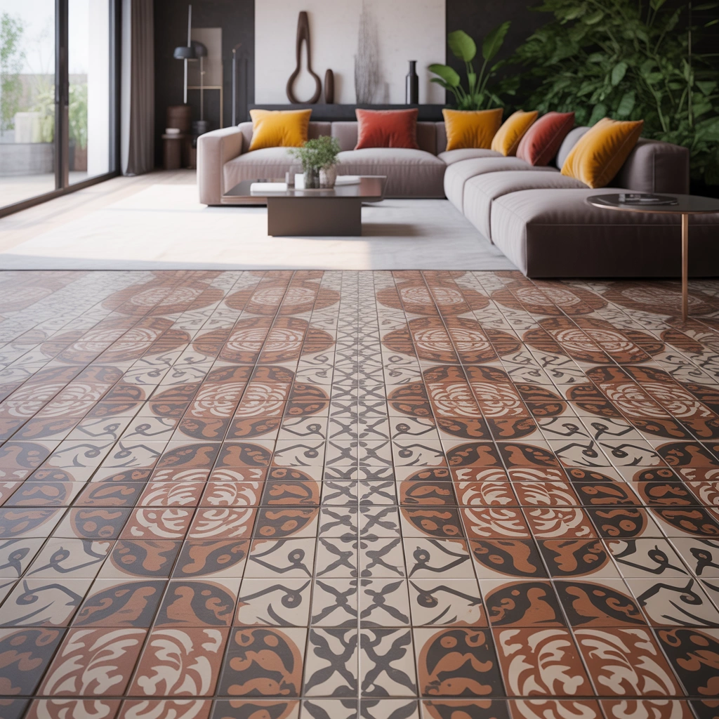 Patterned Tile Flooring for a Creative Living Room