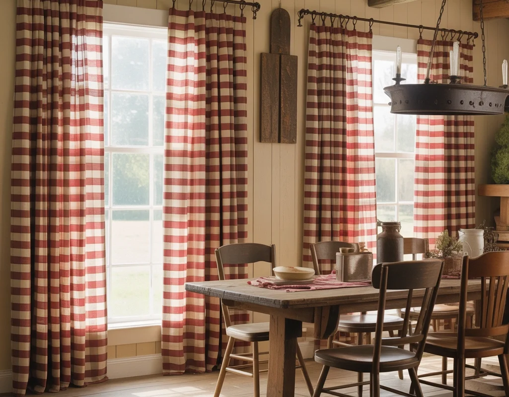 Plaid Curtains for a Warm Rustic Dining Room