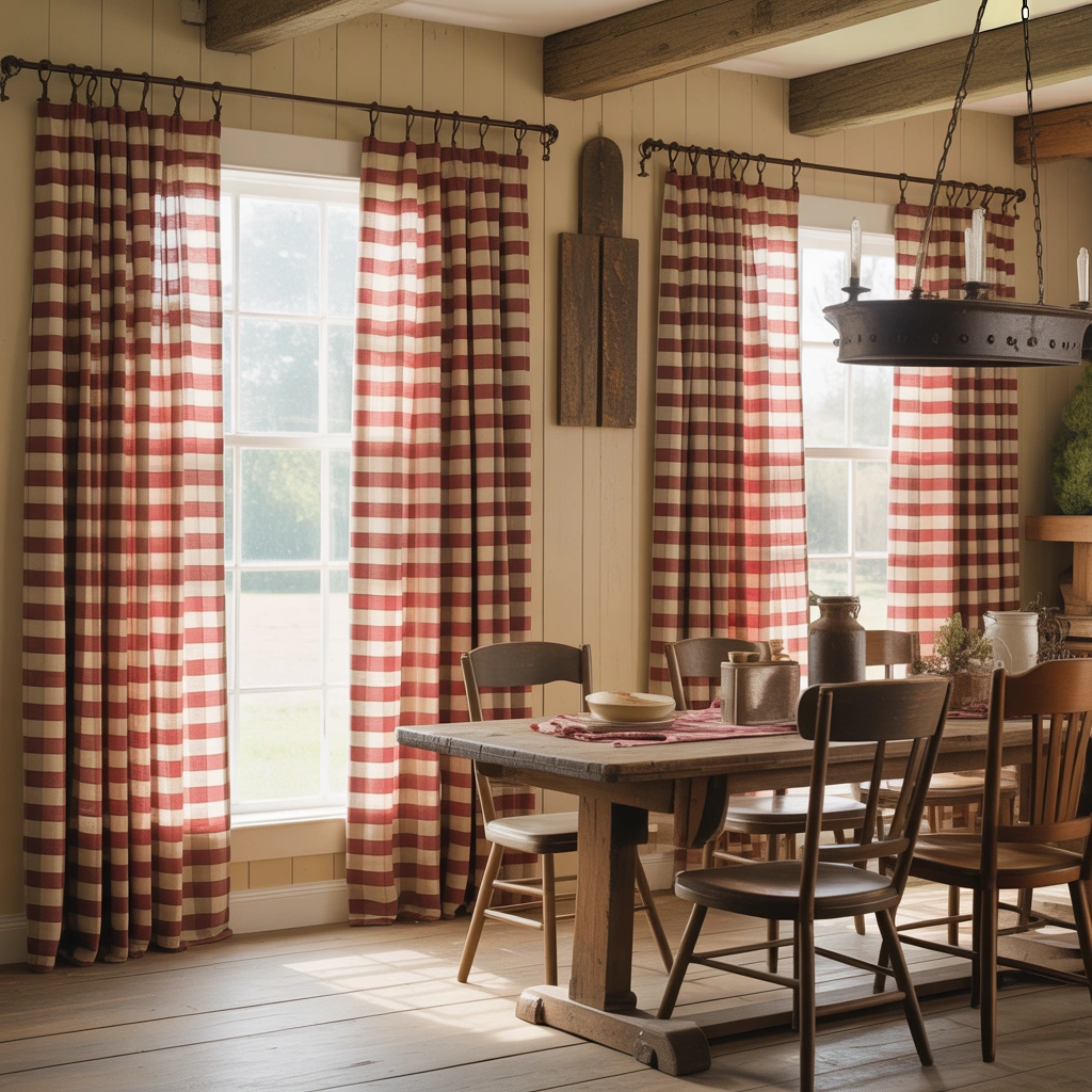 Plaid Curtains for a Warm Rustic Dining Room