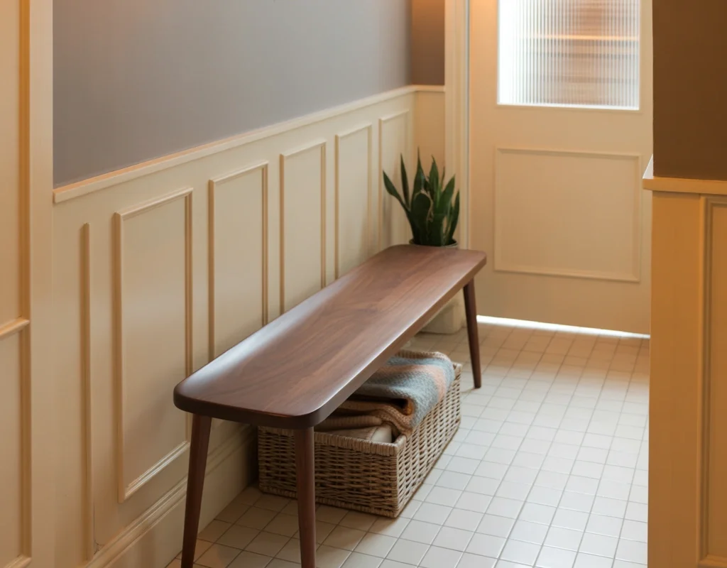 Slim Wooden Bench for a Warm and Natural Look