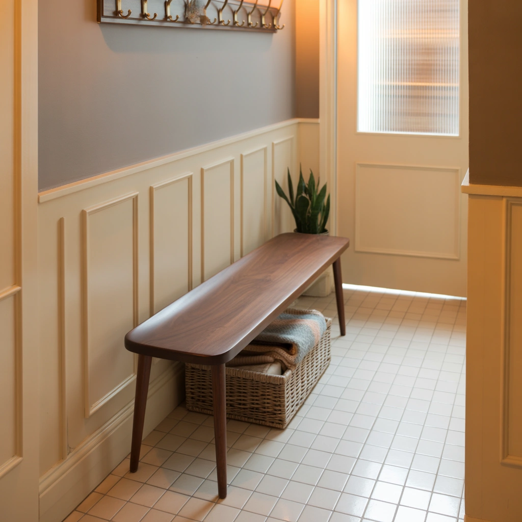Slim Wooden Bench for a Warm and Natural Look