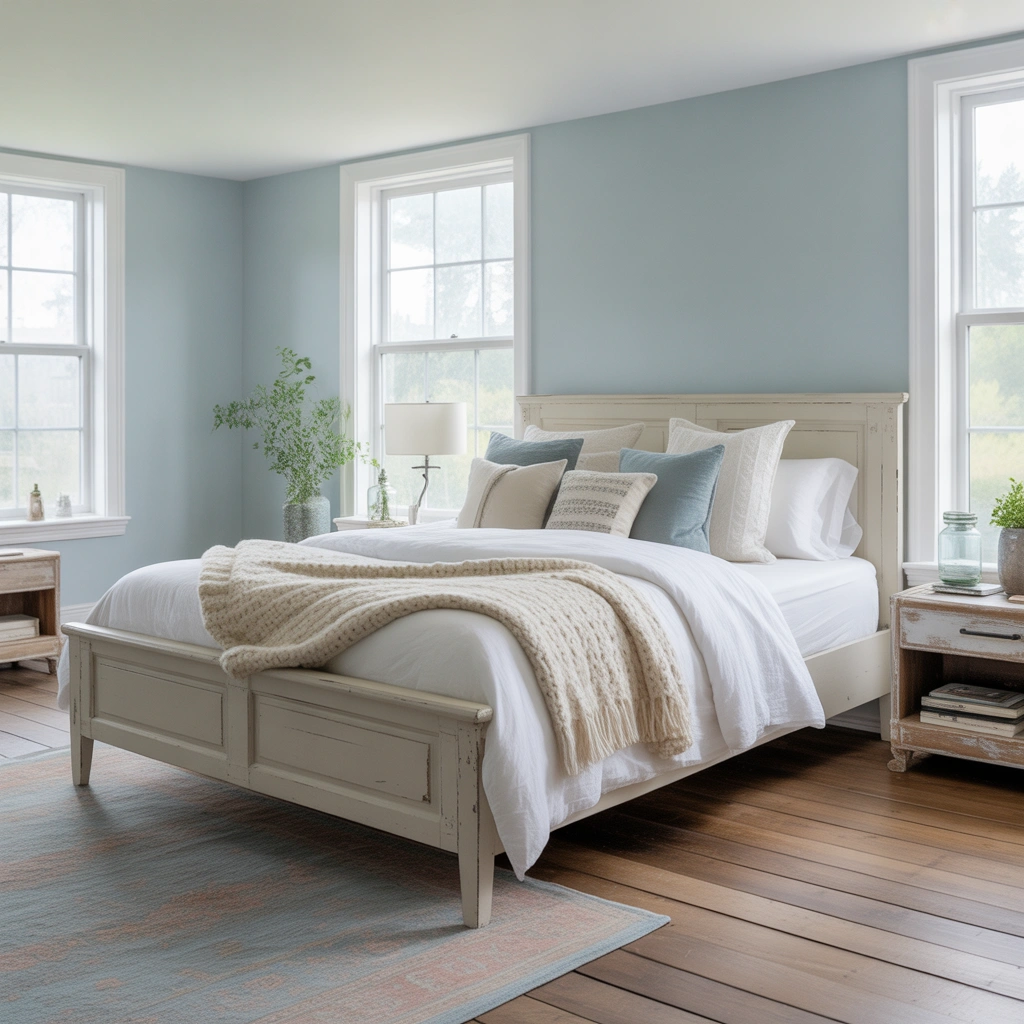 Start with Soft Blue Walls for a Calm Farmhouse Base