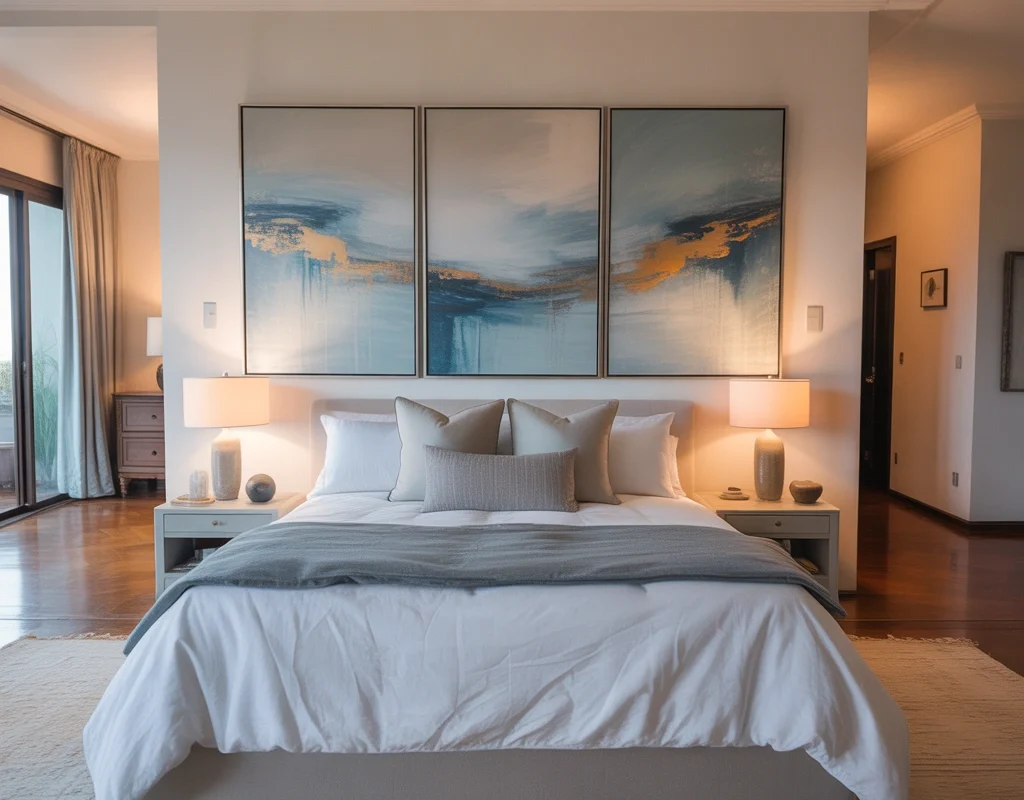 Three Panel Painting for a Wide Bedroom Wall
